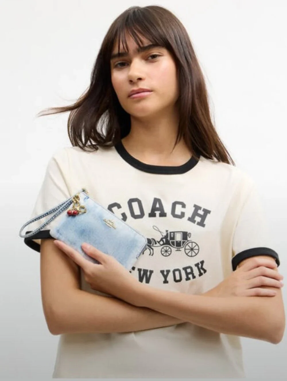 Coach-Corner L-Zip Wristlet And Cherry 🍒 Charm (Loved Denim 💙🩵) - Picture 2 of 8